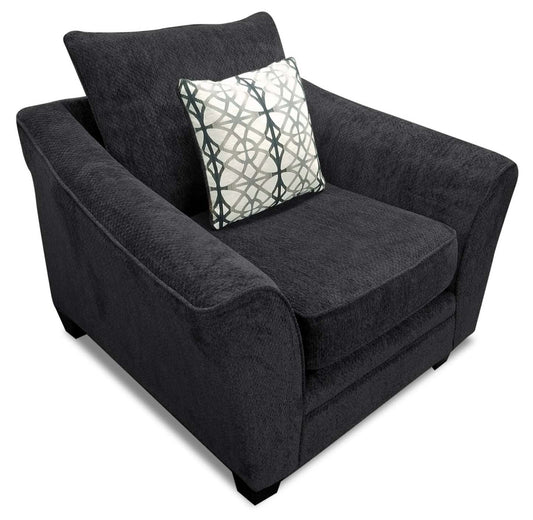 Fauteuil Febe de 49 po fabriqué au Canada en tissu de chenille avec accoudoirs évasés et pattes en bois - gris anthracite