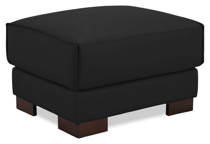 Pouf Citadel 28 en cuir véritable de première qualité avec pieds en bois - Noir | Pouf Citadel de 28 po en cuir de qualité supérieure avec pattes en bois véritable - noir