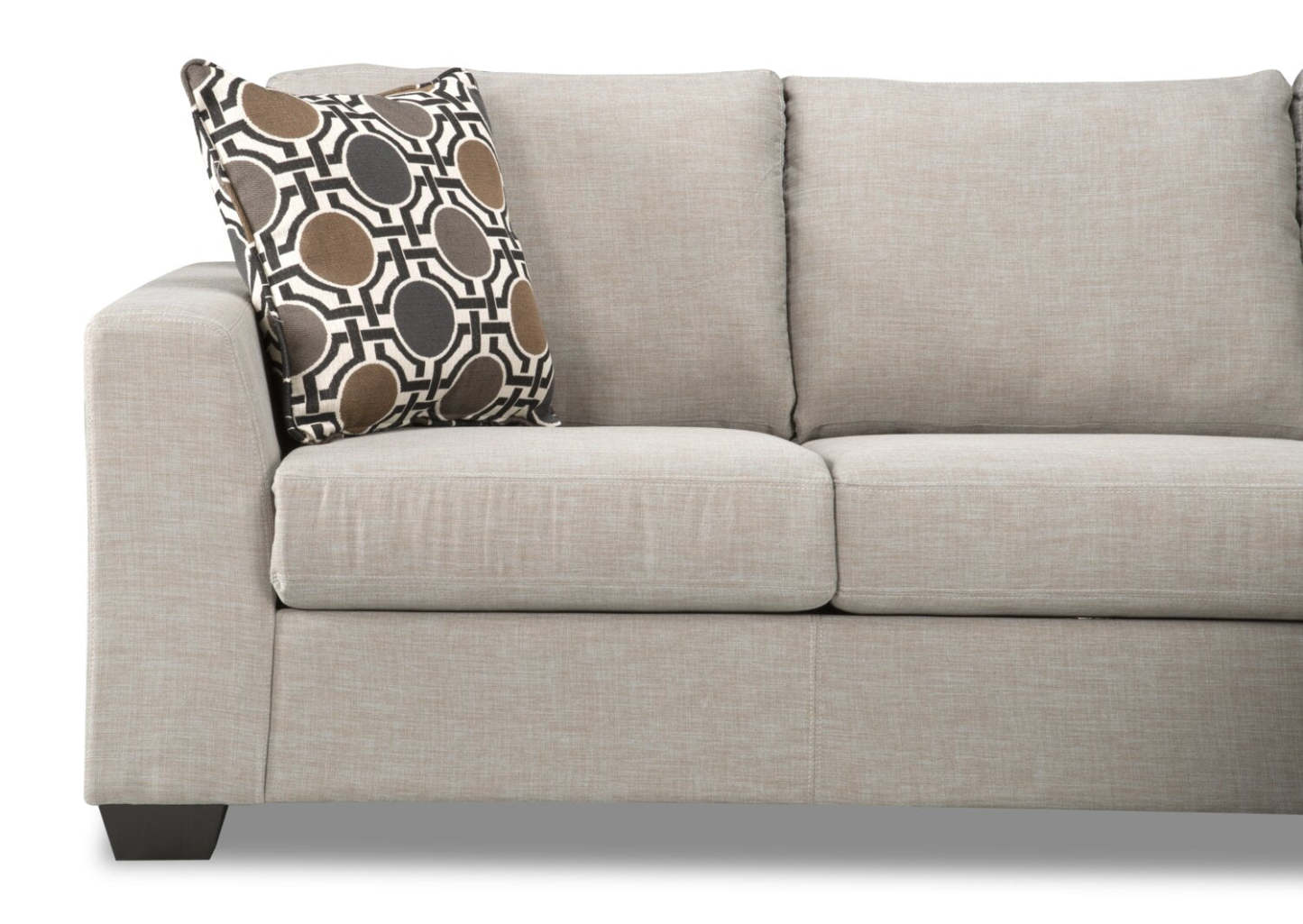 Sofa sectionnel réversible Nina 2 pièces fabriqué au Canada en tissu d’apparence lin avec coussins décoratifs - taupe