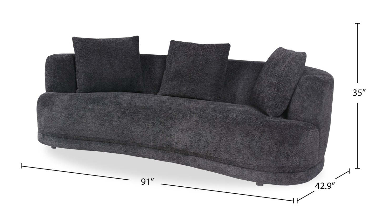 Canapé arrondi Moon de 91 po en tissu avec coussins décoratifs - noir corbeau laineux