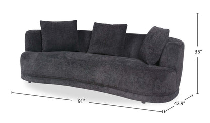 Canapé arrondi Moon de 91 po en tissu avec coussins décoratifs - noir corbeau laineux