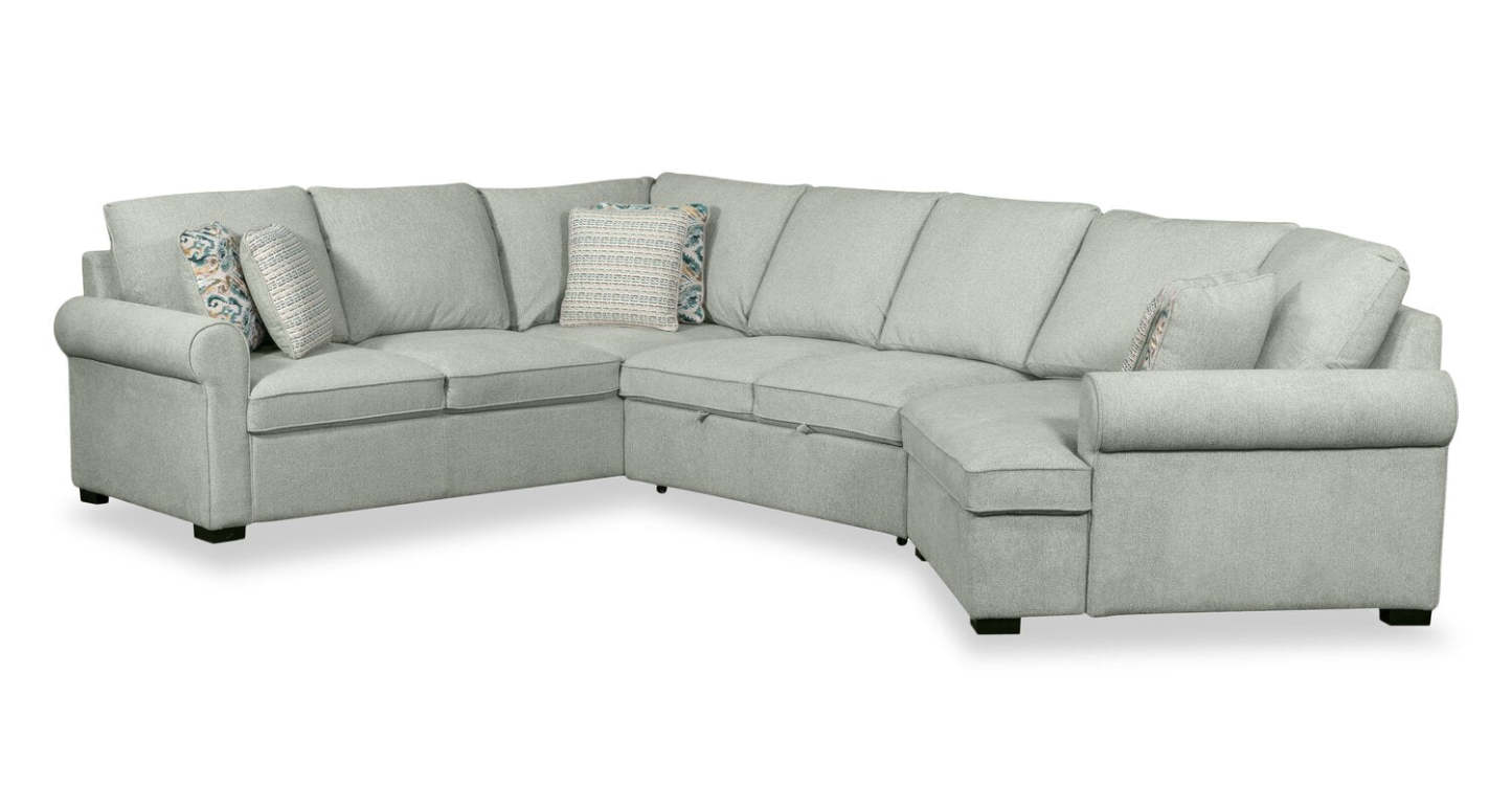 Scott Living Haven 3-Piece Right-Facing Chenille Fabric Cuddler Sleeper Sectional - bleu écume de mer | Sofa-lit sectionnel enveloppant de droite Haven de Scott Living 3 pièces en tissu de chenille - bleu écume de mer