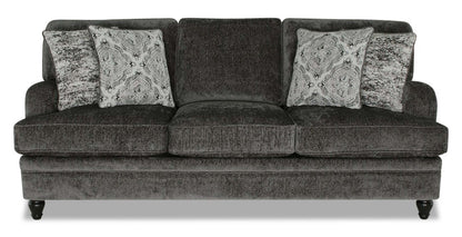 Sofa Bellmont de 89 po fabriqué au Canada en tissu de chenille avec coussins réversibles et pattes en bois - gris anthracite