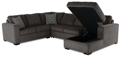 Made in Canada Legend 4-Piece Right-Facing Chenille Fabric Sleeper Sectional with Storage Chaise - Pewter Brown | Canapé-lit sectionnel de droite Legend 4 pièces fabriqué au Canada en tissu de chenille avec chaise longue de rangement - brun étain