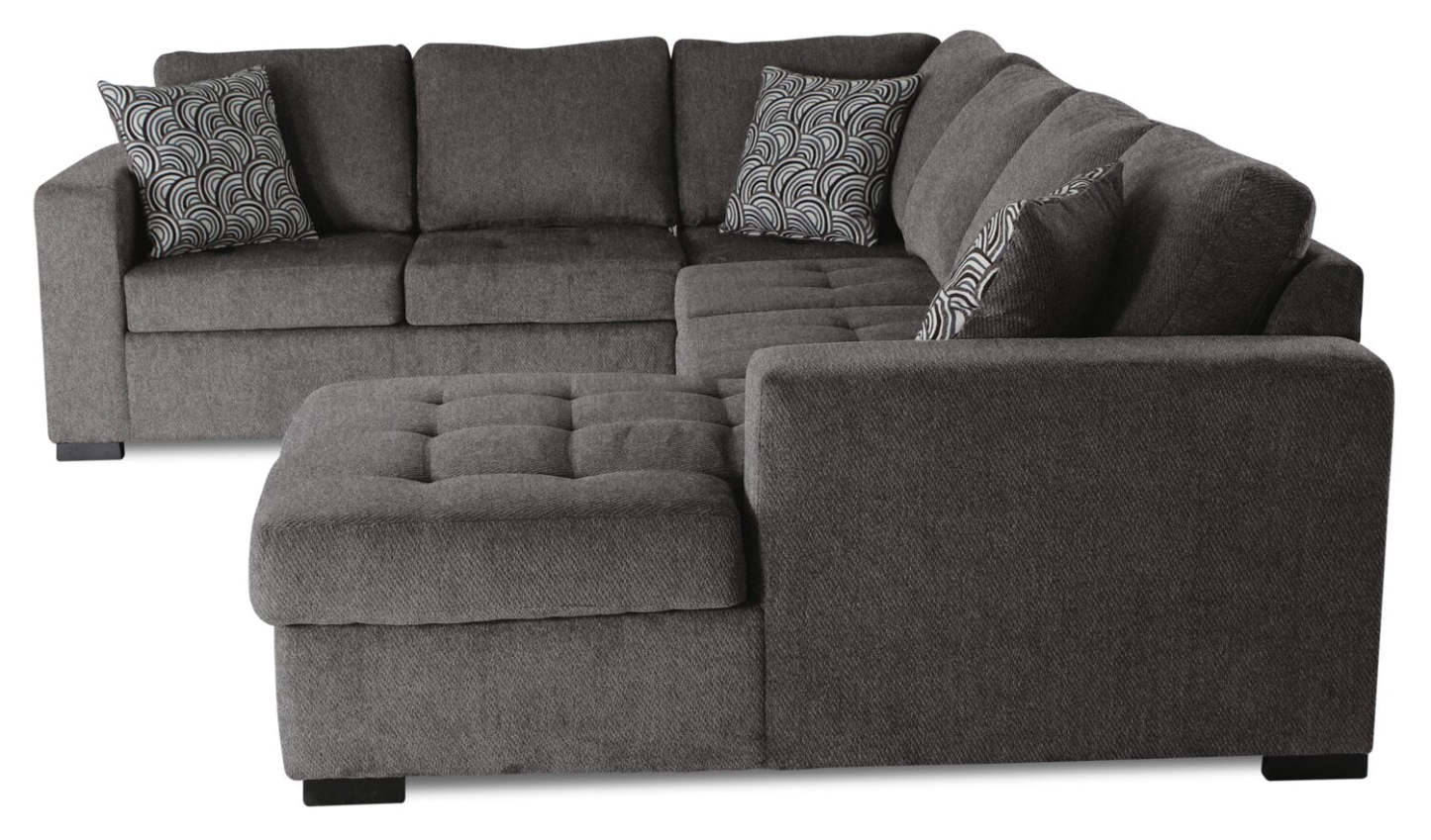 Made in Canada Legend 4-Piece Right-Facing Chenille Fabric Sleeper Sectional with Storage Chaise - Pewter Brown | Canapé-lit sectionnel de droite Legend 4 pièces fabriqué au Canada en tissu de chenille avec chaise longue de rangement - brun étain