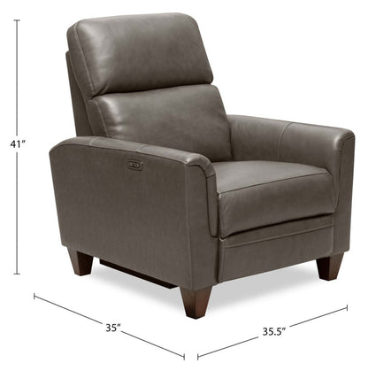 Bryce 35.5 Top-Grain Genuine Leather Power Reclining Chair with Power Headrest - Grey | Fauteuil à inclinaison électrique Bryce de 35,5 po en cuir véritable de qualité supérieure avec appuie-tête électrique - gris