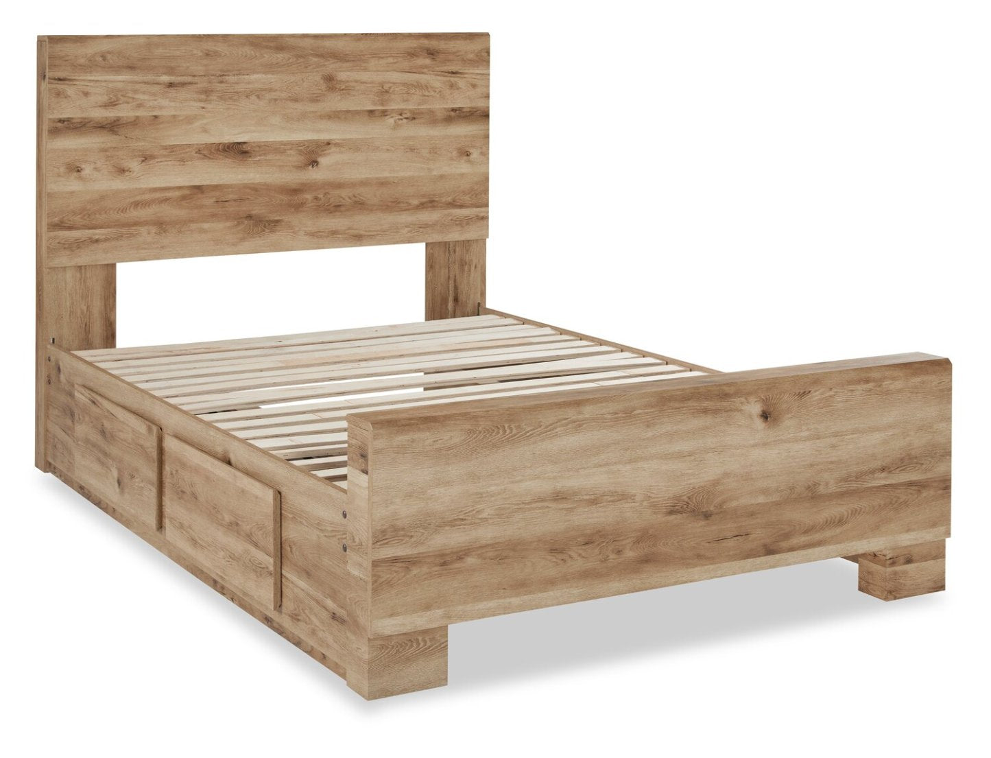 Lit de rangement Derekson naturel avec 2 tiroirs latéraux intégrés - format grand lit | Derekson Storage Bed with 2 Built-In Side Drawers, Natural - Queen Size