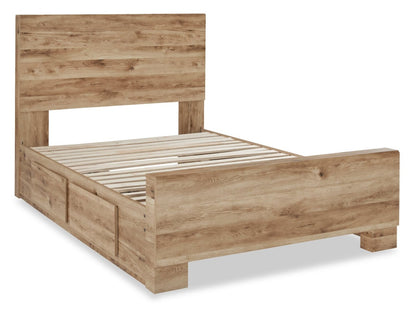 Lit de rangement Derekson naturel avec 2 tiroirs latéraux intégrés - format grand lit | Derekson Storage Bed with 2 Built-In Side Drawers, Natural - Queen Size