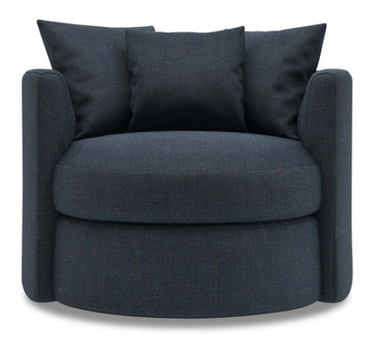 Fabriqué au Canada Sofa Lab Fauteuil d'appoint pivotant personnalisable Nest 41 en tissu d'apparence lin - bleu Luna Sailor | NID2491