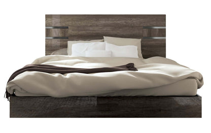 Ensemble de chambre à coucher Gino 6 pièces avec lit à panneaux, commode, miroir et table de nuit - fabriqué en Italie, moderne, brun - taille king