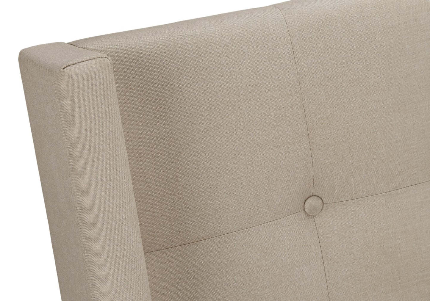 Lit rembourré Zara en tissu d'apparence lin beige - Capitonné à boutons - Taille Queen | Lit rembourré Zara en tissu d'apparence lin beige avec capitonnage à boutons - format grand lit