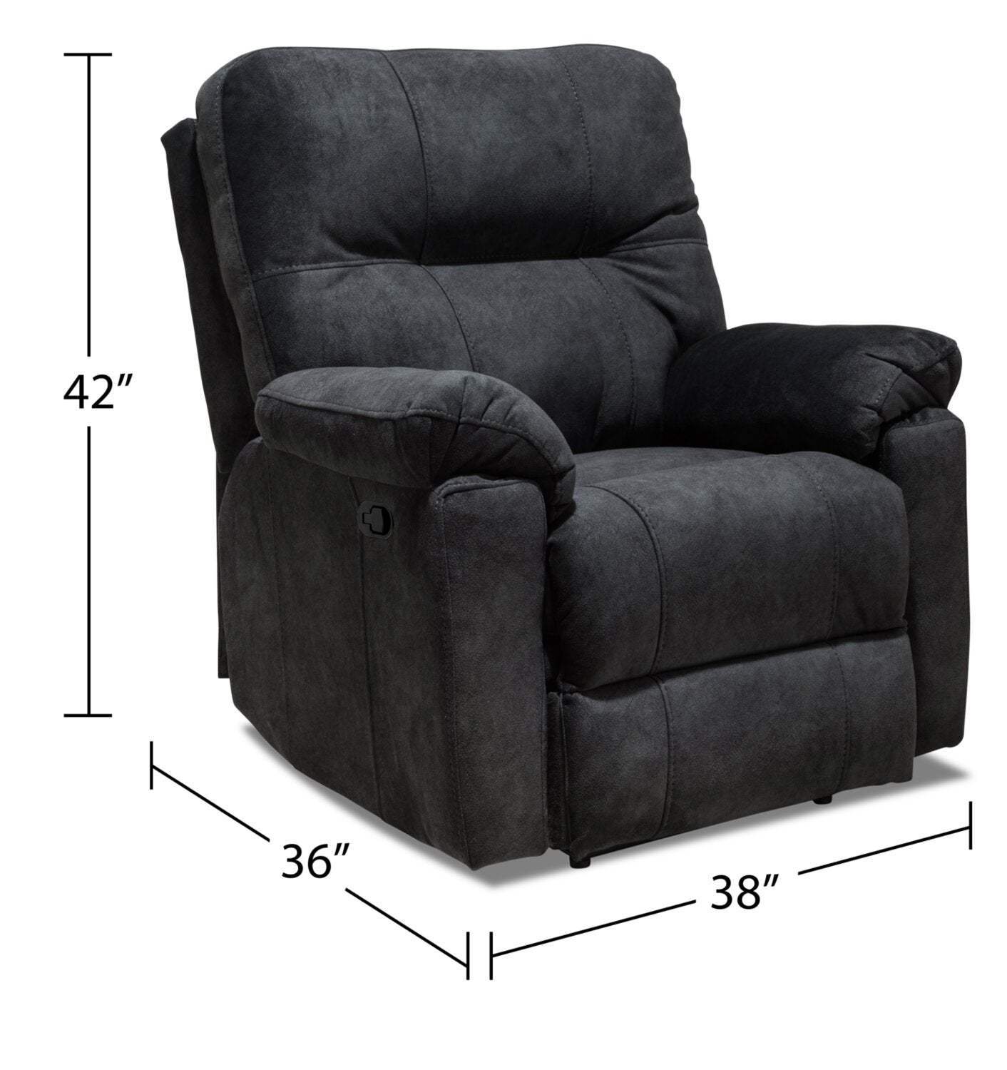 Fabriqué au Canada Fauteuil inclinable coulissant en tissu Gybson 38 - Gris graphite | Fauteuil coulissant inclinable Gybson de 38 po fabriqué au Canada en tissu - gris graphite