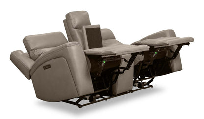 Scott Living Prescott 79 Genuine Leather Power Reclining Loveseat with Power Headrests - Grey | Causeuse à inclinaison électrique Prescott de Scott Living de 79 po en cuir véritable avec appuie-têtes électriques - grise
