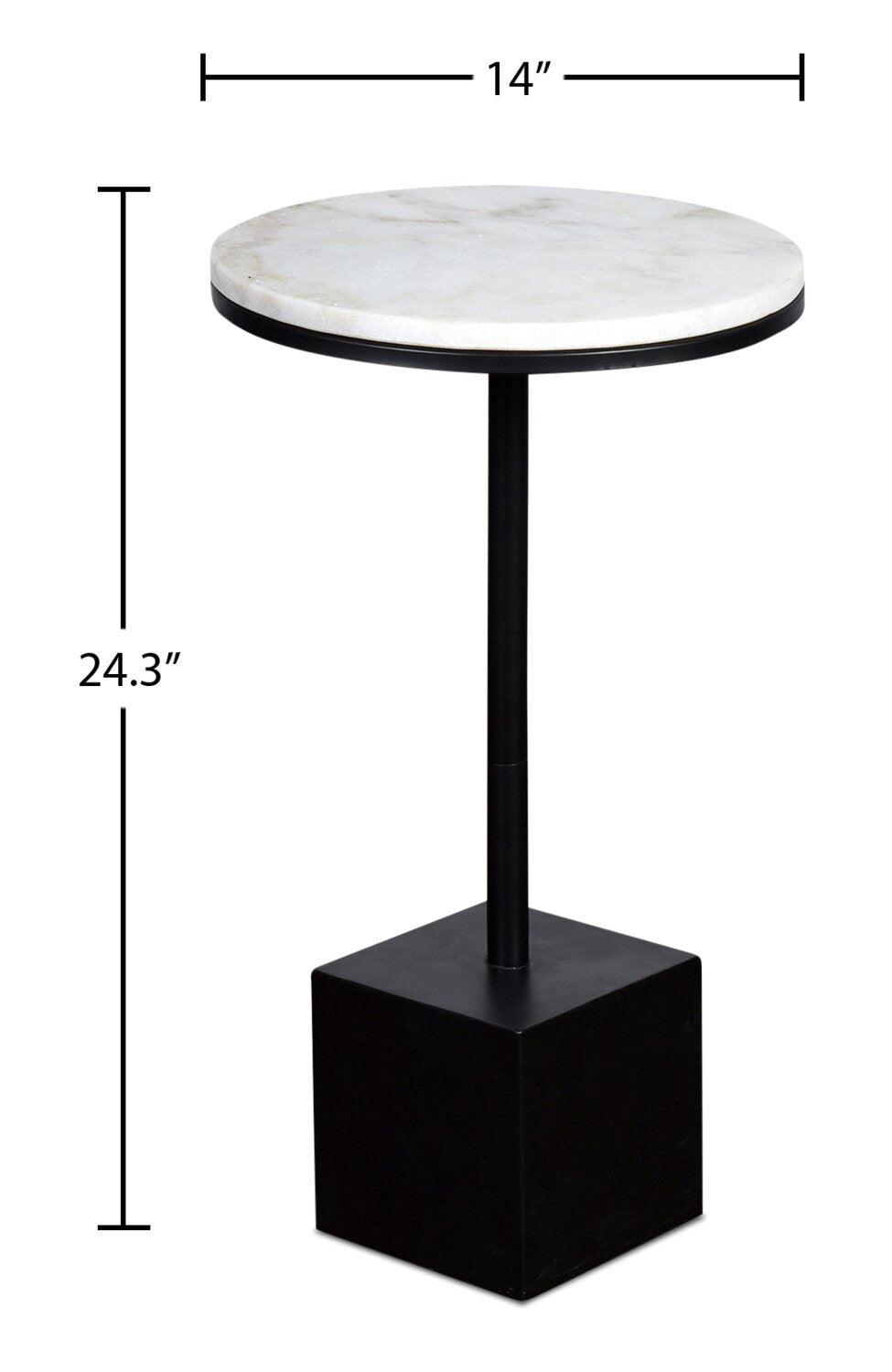 Sabrina 14 Accent Table - Black with White Marble Look Top|Table d'appoint Sabrina de 14 po - noire avec dessus en imitation de marbre blanc