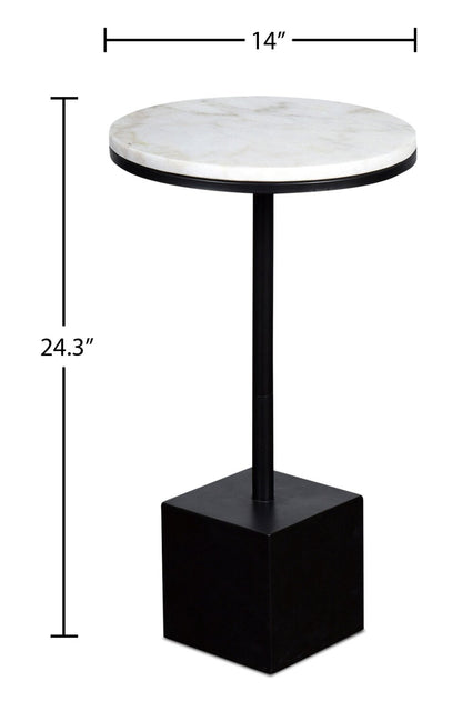 Sabrina 14 Accent Table - Black with White Marble Look Top|Table d'appoint Sabrina de 14 po - noire avec dessus en imitation de marbre blanc