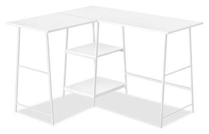 Evlin 42 L-Shaped Office Desk with Shelves - White|Bureau en forme de L Evlin de 42 po à tablettes - blanc