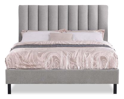 Base de lit plateforme rembourrée Amos en tissu gris - Grand lit | Base de lit plateforme Amos rembourrée en tissu gris - format grand lit