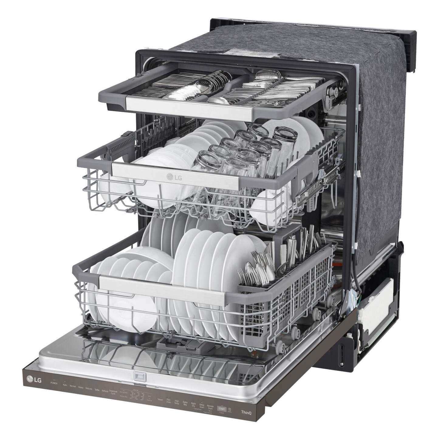 Lave-vaisselle intelligent encastré LG à 44 dBA de 24 po avec commandes sur le dessus et QuadWashMC Pro - Noir inoxydable résistant aux taches…