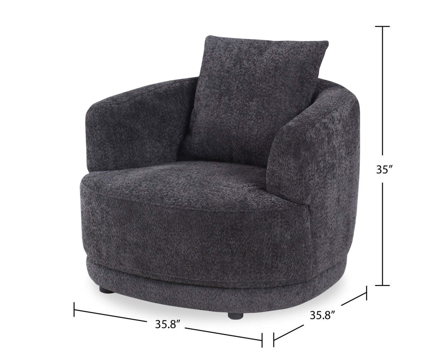 Fauteuil arrondi Moon de 35,8 po en tissu avec coussin décoratif - noir corbeau laineux
