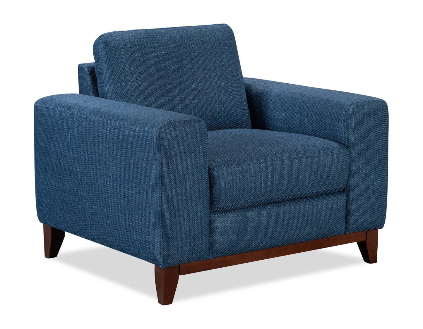 Fauteuil River de 40,1 po en tissu d'apparence lin avec base et pattes en bois - bleu