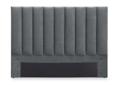 Lit de rangement Amos rembourré en tissu anthracite avec tête de lit à canaux et 3 tiroirs intégrés - format grand lit