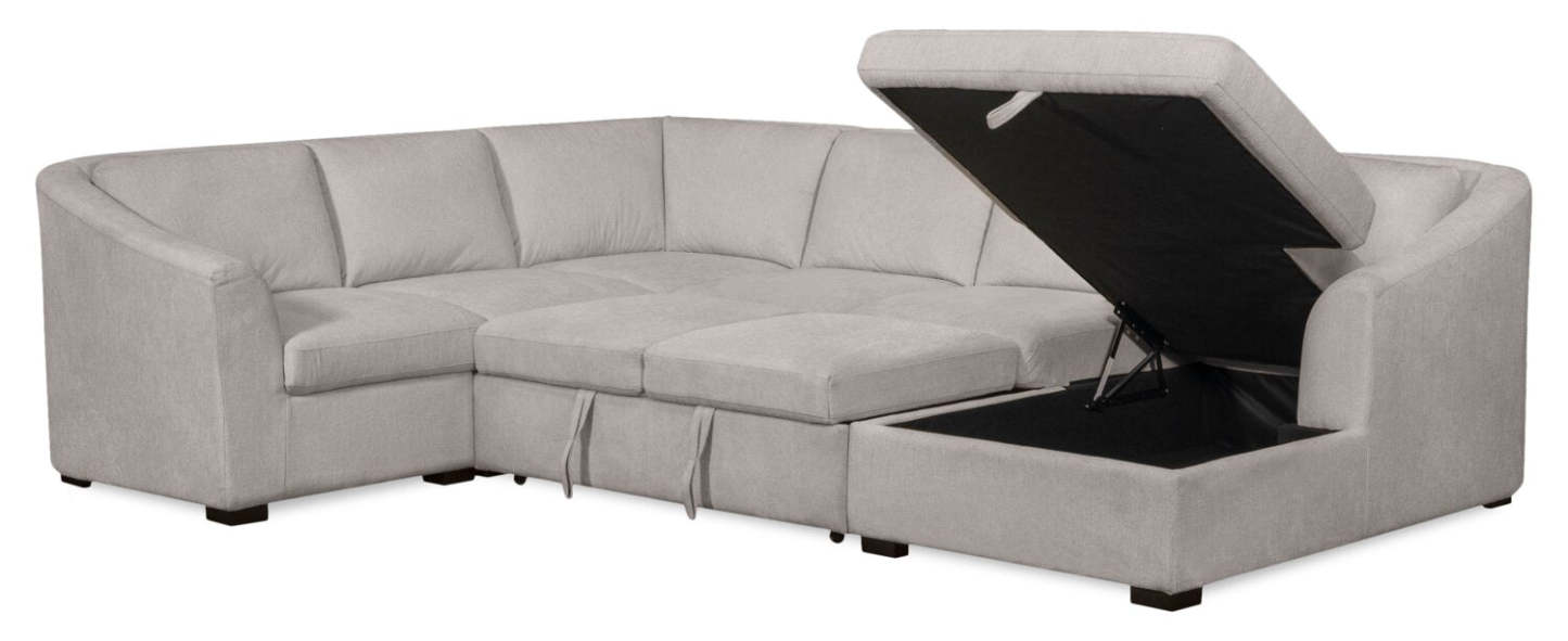 Envy 5-Piece Right-Facing Chenille Fabric Sleeper Sectional with Storage Chaise - Fog Grey | Canapé-lit sectionnel droit Envy 5 pièces en tissu de chenille avec chaise longue de rangement - gris brouillard