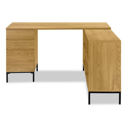 Bureau en forme de L Sean de 60 po à 3 tiroirs et 4 compartiments - chêne
