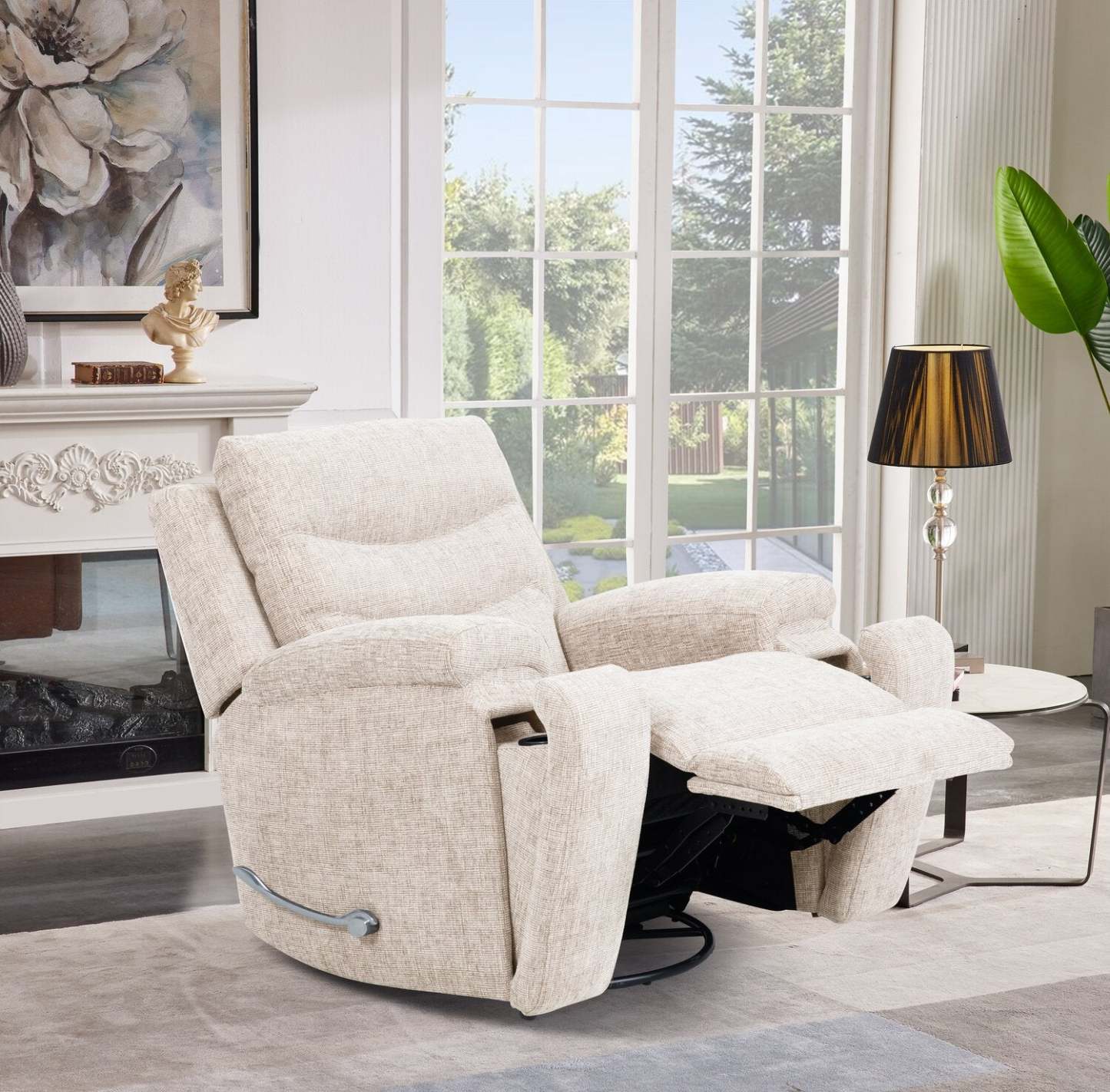 Fauteuil coulissant inclinable Hudson de 40 po en tissu chenille avec 2 porte-gobelets - taupe