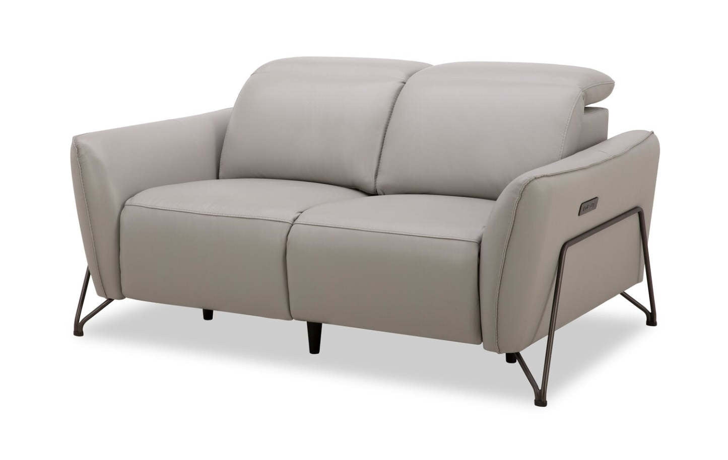 Riviera Top-Grain Genuine Leather Power Reclining Loveseat - Light Grey | Causeuse à inclinaison électrique Riviera en cuir véritable de qualité supérieure - gris clair