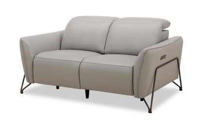 Riviera Top-Grain Genuine Leather Power Reclining Loveseat - Light Grey | Causeuse à inclinaison électrique Riviera en cuir véritable de qualité supérieure - gris clair