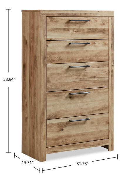 Commode de chambre à coucher Derekson, 5 tiroirs, 31,7 L x 53,9 H - Naturel | Commode verticale Derekson de 31,7 po (L) x 53,9 po (H) à 5 tiroirs pour la chambre à coucher - naturelle