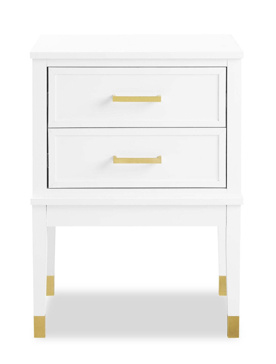Table de chevet Alia à 2 tiroirs avec accents dorés, 18 L x 25,75 H - Blanc | Table de nuit Alia de 18 po (l) x 25,75 po (H) à 2 tiroirs avec touche dorée - blanche