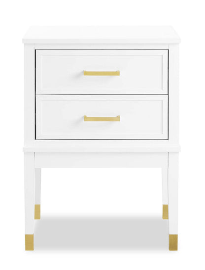 Table de chevet Alia à 2 tiroirs avec accents dorés, 18 L x 25,75 H - Blanc | Table de nuit Alia de 18 po (l) x 25,75 po (H) à 2 tiroirs avec touche dorée - blanche