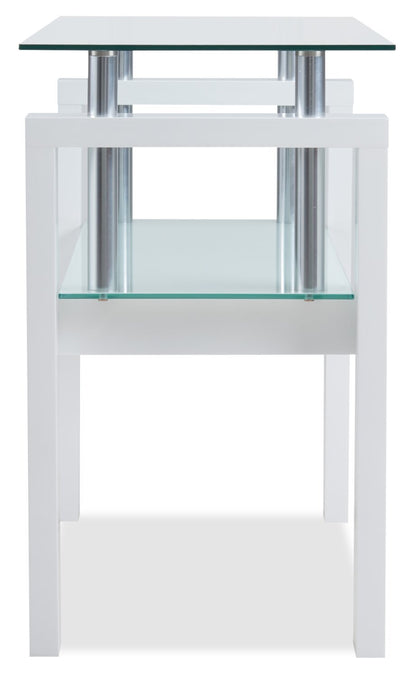 Harvy 50 Modern Glaass Top Sofa Table with Shelf - White |Table de salon moderne Harvy de 50 po avec dessus en verre et tablette - blanche