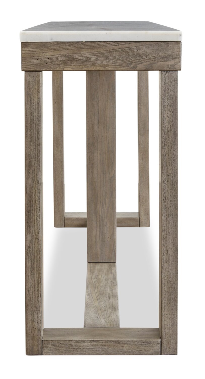 Corsa 64 Modern Sofa Table - Dessus en marbre avec base en bois gris brun|Table de salon moderne Corsa de 64 po - dessus en marbre avec base en bois gris-brun