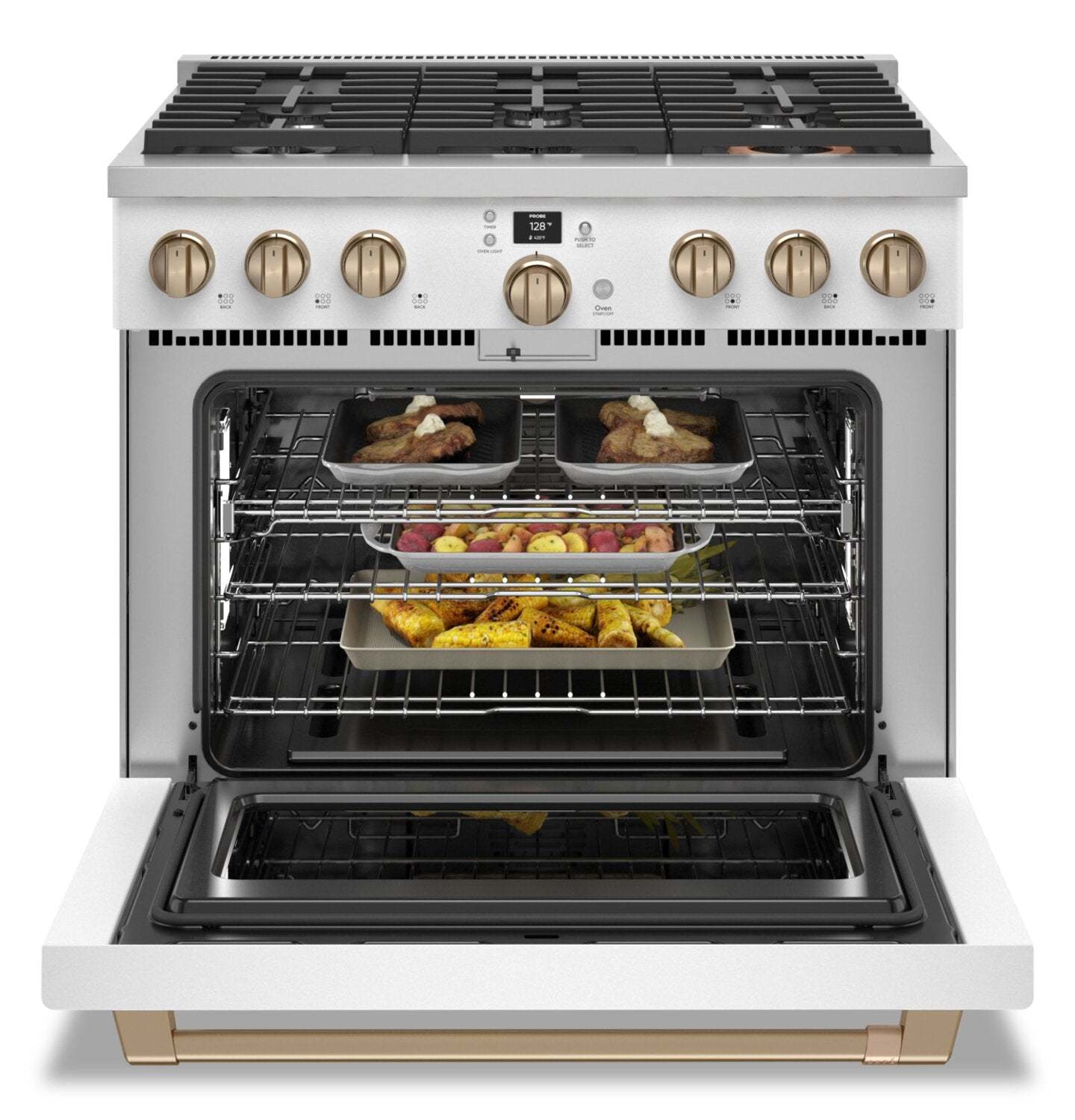 Cuisinière intelligente à gaz Café de 6,2 pi³ avec convection européenne véritable et grilles autone…