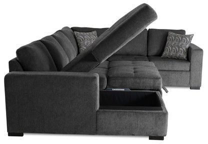 Fabriqué au Canada, sectionnel convertible Legend 4 pièces en tissu chenille avec chaise longue de rangement - gris poivre
