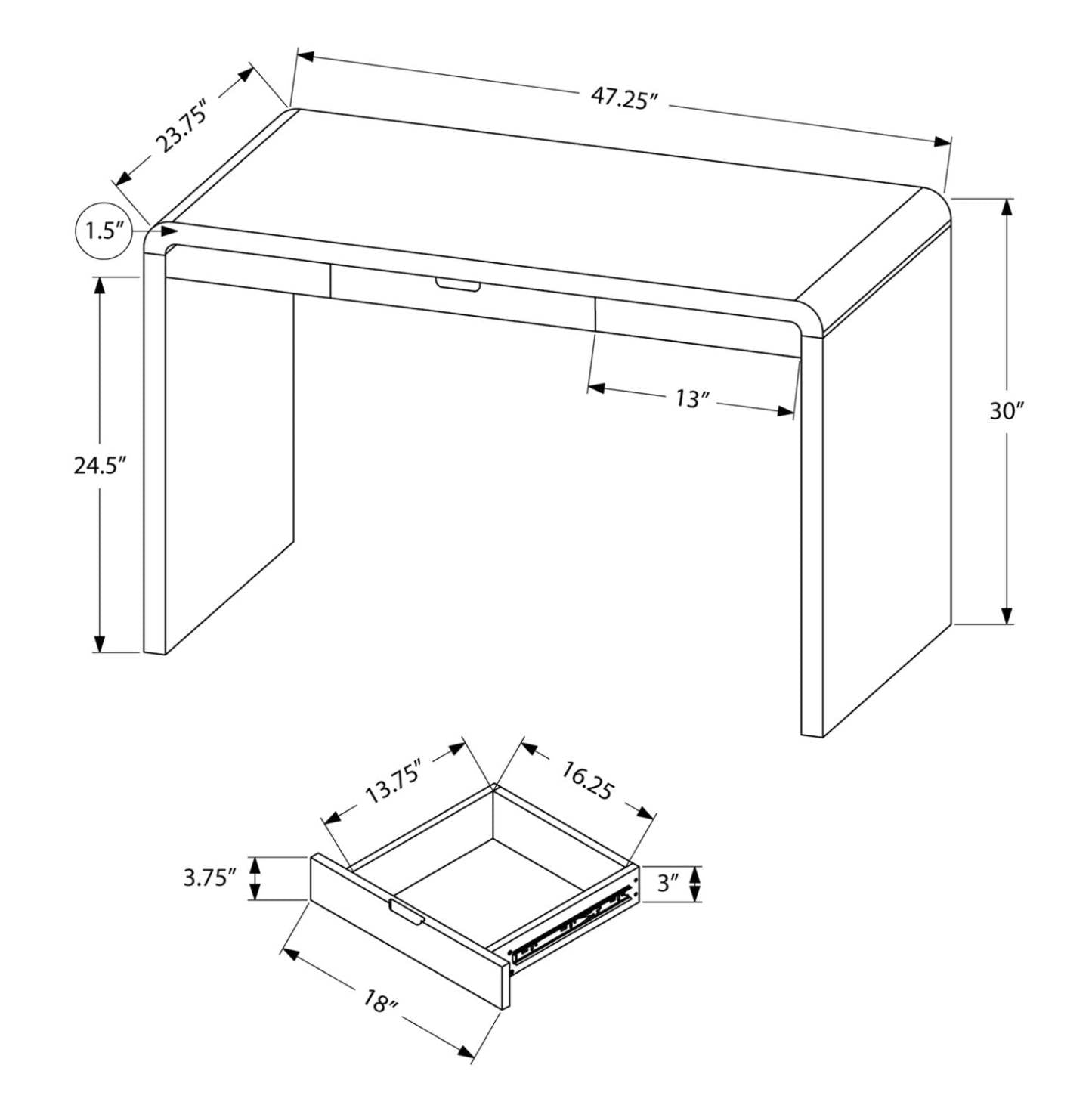Bureau Hobson 47.25 - Blanc brillant|Bureau Hobson de 47,25 po - blanc lustré