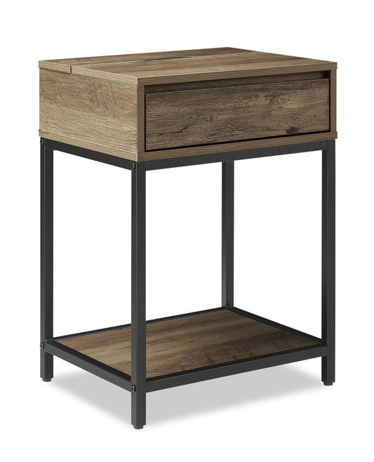 Table de nuit Akio à 1 tiroir avec rangement relevable, 18 L x 25,75 H - Marron/Noir | Table de nuit Akio de 18 po (l) x 25,75 po (H) à 1 tiroir avec dessus relevable et rangement - brune et noire