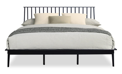 Lit plateforme Milan avec tête de lit et cadre, moderne milieu de siècle, noir - King Size | Lit Milan plateforme de style moderne du milieu du 20e siècle avec tête de lit et cadre, noir - format très grand lit