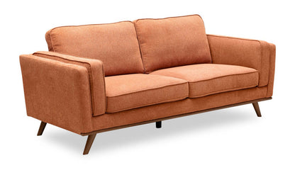 Kort & Co. Sofa Kassia de 80 po de format condo en tissu d’apparence lin avec base et pattes en bois - orange