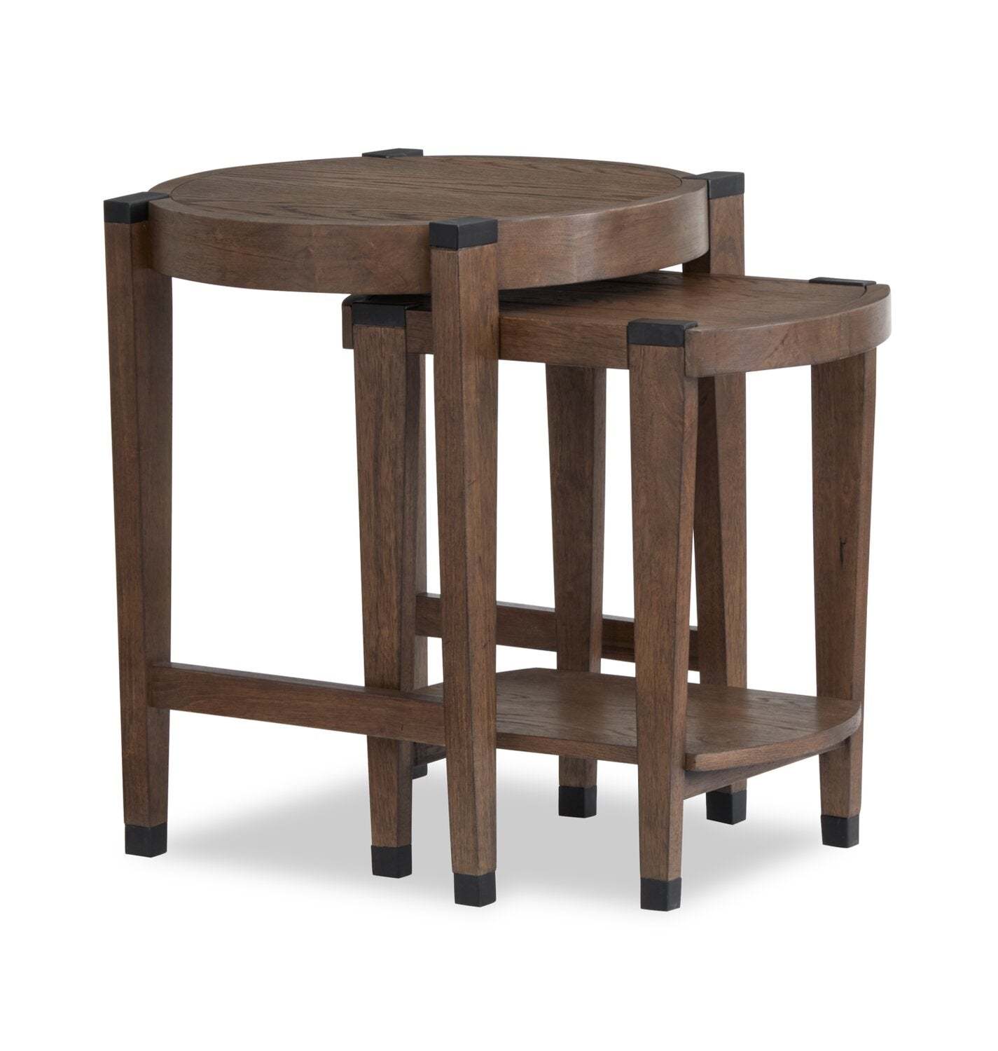 Gordon 22” 2-Piece Round Solid Wood Nesting Accent Table - Brown | 2 tables d’appoint gigognes rondes Gordon de 22 po en bois massif - brunes