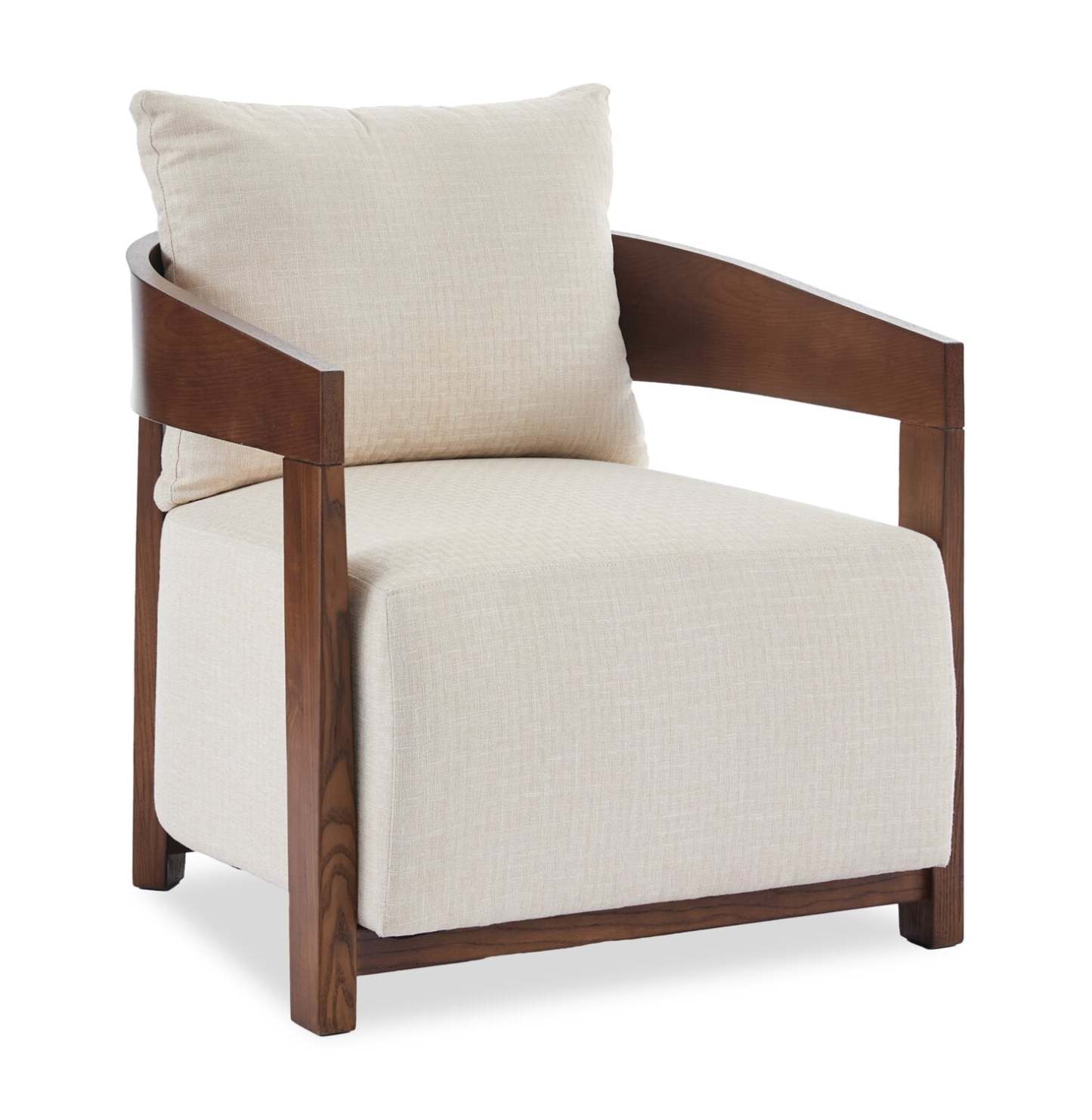 Amor 28.54 Chaise d'appoint en tissu avec accoudoirs et pieds en bois - Taupe | Fauteuil d'appoint Amor 28,54 po en tissu avec accoudoirs et pattes en bois - taupe