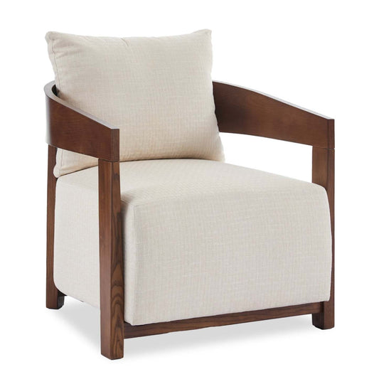 Amor 28.54 Chaise d'appoint en tissu avec accoudoirs et pieds en bois - Taupe | Fauteuil d'appoint Amor 28,54 po en tissu avec accoudoirs et pattes en bois - taupe
