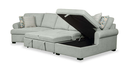 Scott Living Haven 3-Piece Left-Facing Chenille Fabric Cuddler Sleeper Sectional with Storage - Seafoam Blue | Canapé-lit sectionnel enveloppant de gauche Haven de Scott Living 3 pièces en tissu de chenille avec rangement - bleu écume de mer