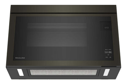 Four à micro-ondes à hotte intégrée KitchenAid de 1,1 pi³ à installation affleurée avec cuisson à 900 Watts - Acier inoxydable noir - YKM… | KitchenAid 1.1 Cu. Ft. Flush Over-the-Range Microwave with 900 Watts Cooking - Black Stainless - YKM…