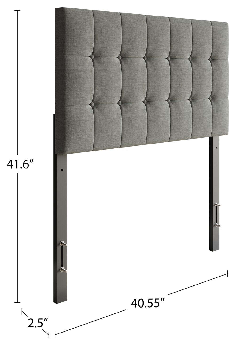 Tête de lit rembourrée Ellis en tissu gris avec capitonnage à boutons - format lit simple | Ellis Upholstered Headboard in Grey Fabric, Button Tufted - Twin Size