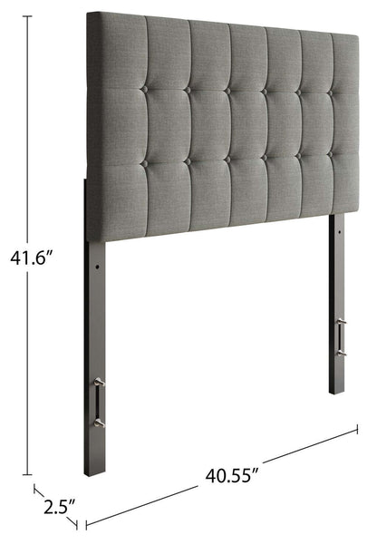 Tête de lit rembourrée Ellis en tissu gris avec capitonnage à boutons - format lit simple | Ellis Upholstered Headboard in Grey Fabric, Button Tufted - Twin Size