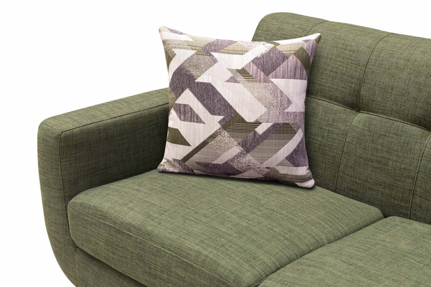 Sofa en tissu d’apparence lin Freeman 88 de Kort & Co. avec base en bois et coussins de dossier capitonnés - vert avocat