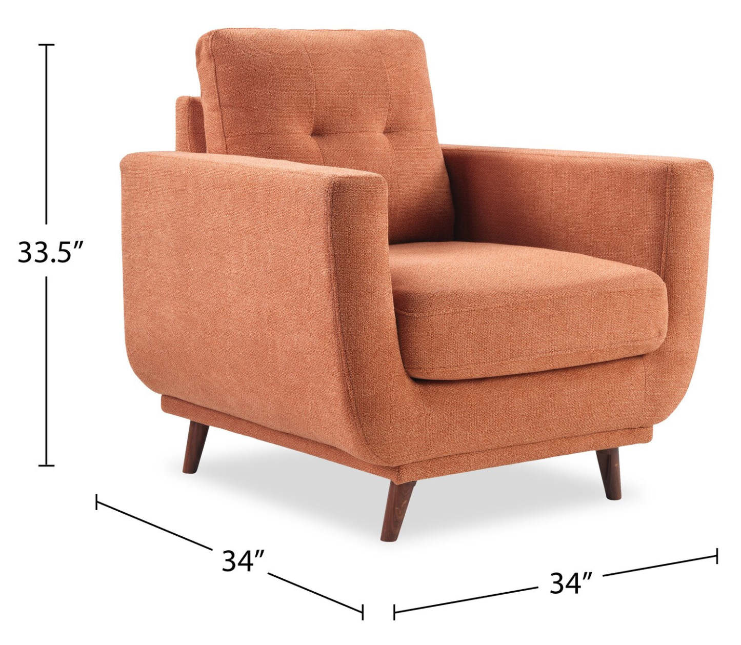 Chaise en tissu Cosmo 34 avec coussin de dossier capitonné - Orange | Fauteuil Cosmo de 34 po en tissu avec coussin de dossier capitonné - orange